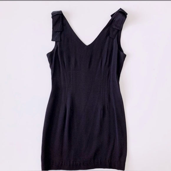Vintage Dress Talk Black Bow Shoulder Mini Dress - Size 6 - Picture 3 of 3